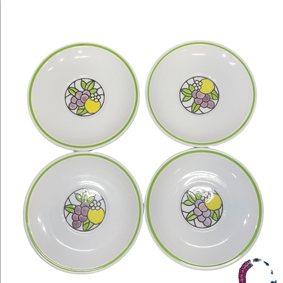 4 PC Fruit print Tiffany Metlox Poppy Trail Pottery Saucer plates California - Picture 1 of 5